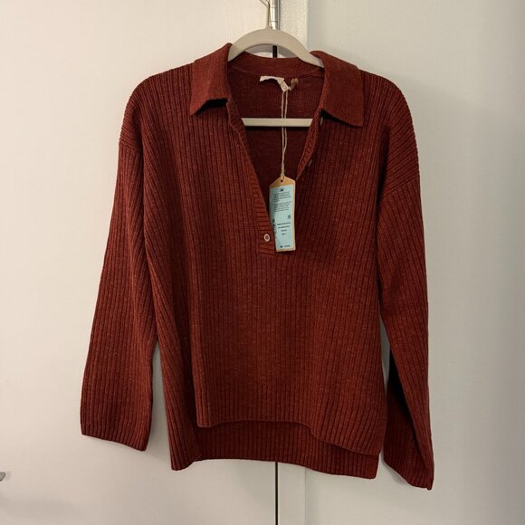 Faherty NWT Miramar Linen Relaxed Polo - Smoked Paprika Size Small - Picture 3 of 3